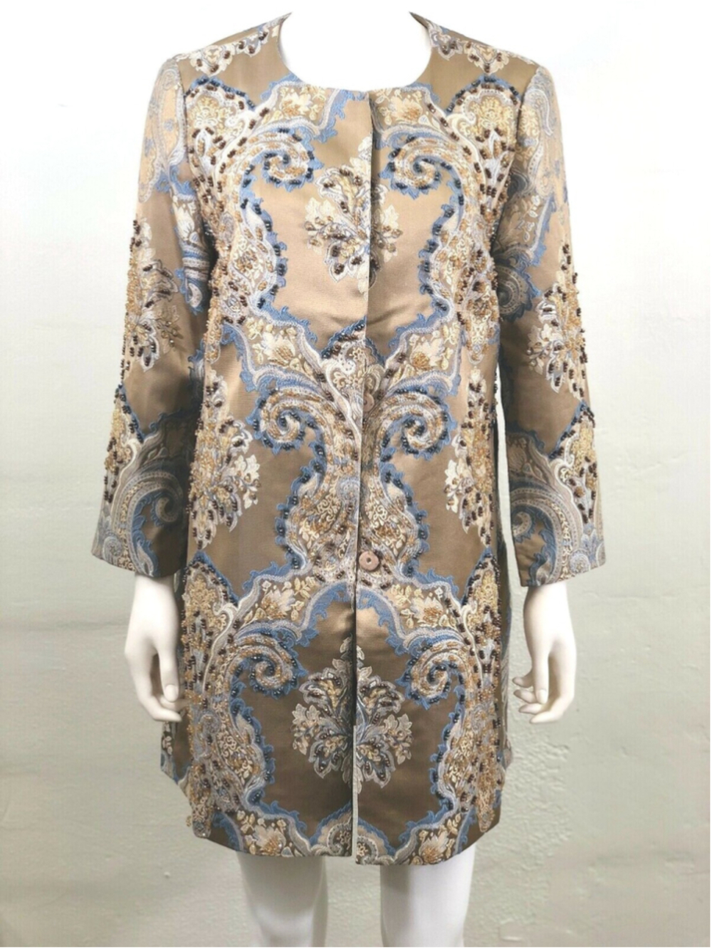 Women Kimono Coat JOY Couture Beige Floral Jacquard size L
